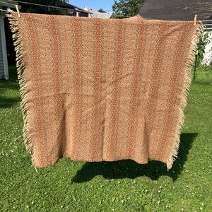 Amana Wool Fringe Throw in Brown and Cream